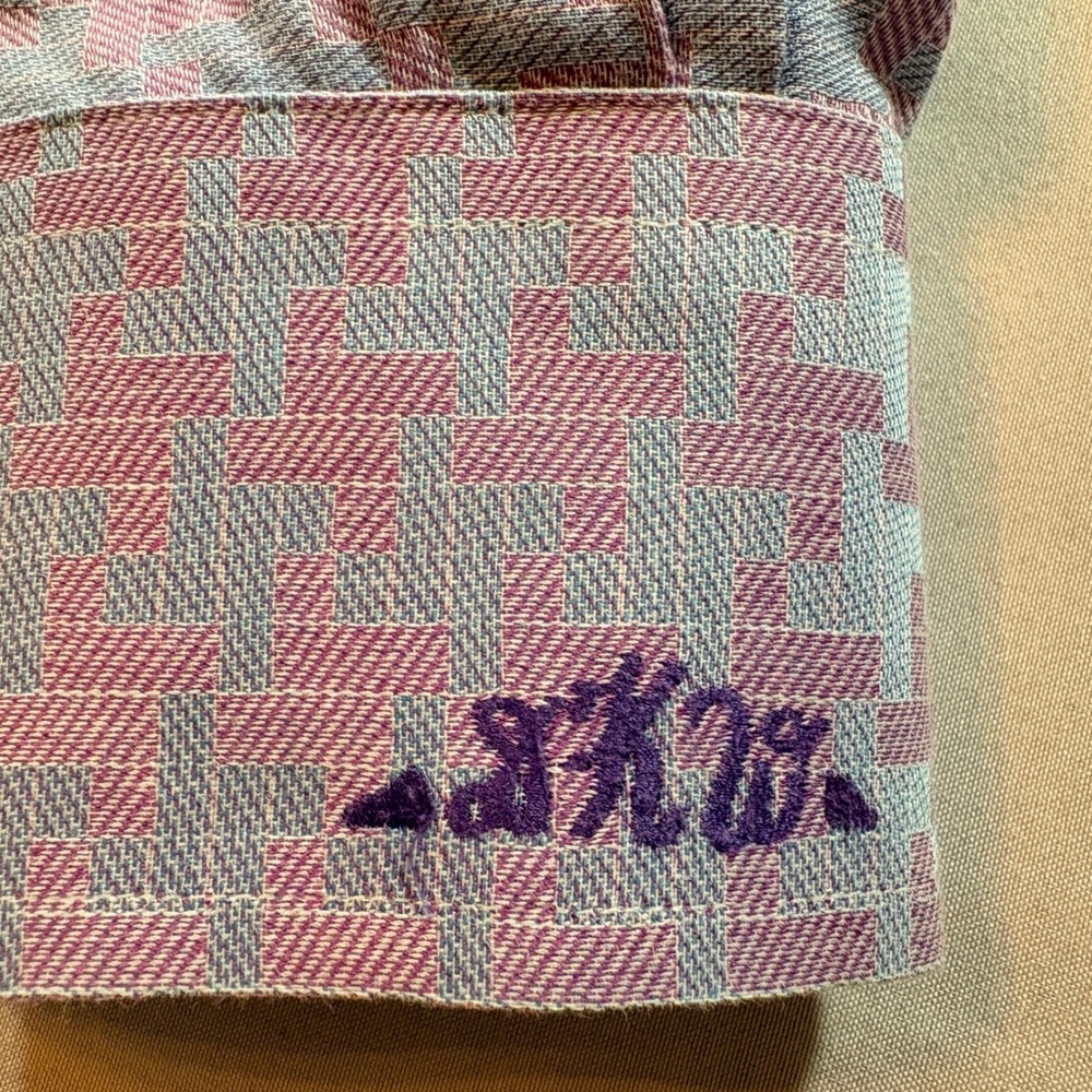 Mahtanis Hong Kong Custom Tailored Dress Shirt Mens M Purple Geometric Pattern - Picture 9 of 9